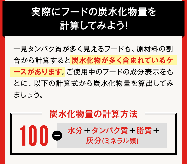 実際にフードの炭水化物量を計算してみよう
